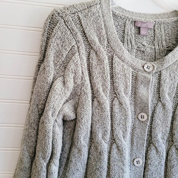 J.Jill Long Cardigan Womens Small Gray Marled Duster Cable Knit Pockets Roll Hem - Picture 2 of 9